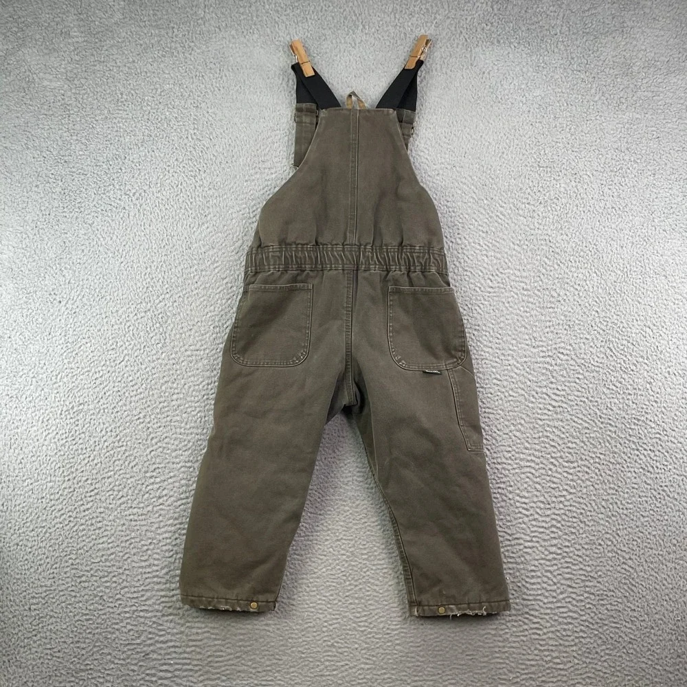 Berne Insulated Bib Overalls Kids XS Olive Drab Quilted Lined Duck Canvas Linned